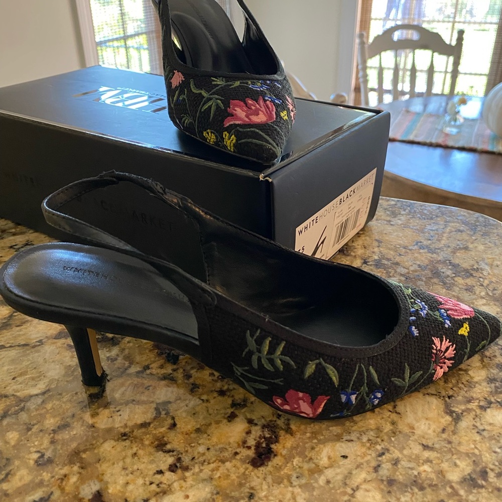 Floral sling backs From White  House Black Market. also have the matching skirt